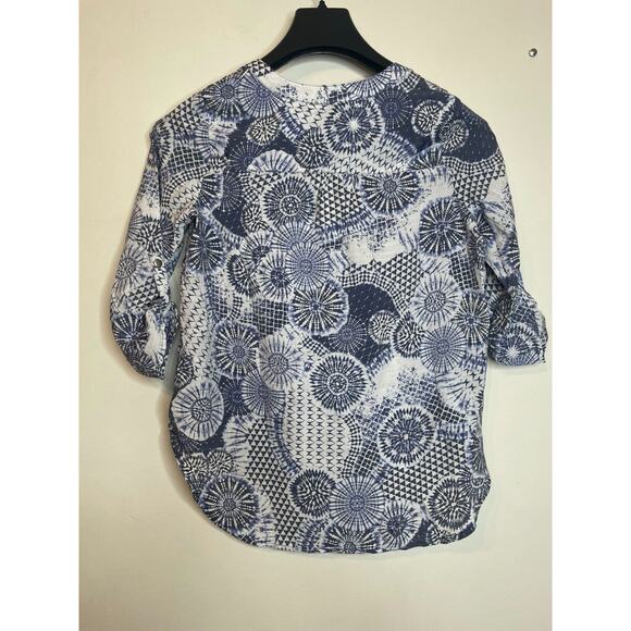 NY Collections Womens Floral Print Button-Up Blouse Roll Tab Sleeve Size PM - Picture 3 of 7